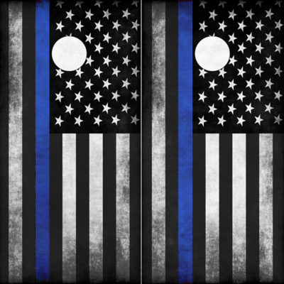 Police Blue Line American Flag Cornhole Board Wrap-Wraps
