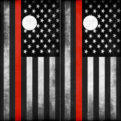 Firefighter Thin Red Line American Flag Cornhole Board Wrap Wraps